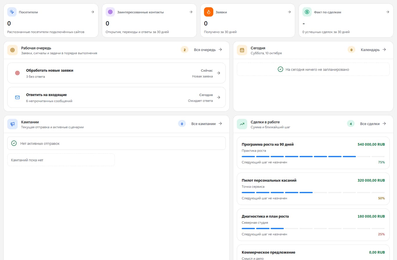 Интерфейс раздела «Обзор» ONLAY с демонстрационными данными